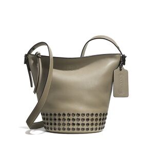 Coach Khaki Green Studded Leather Shoulder Bag